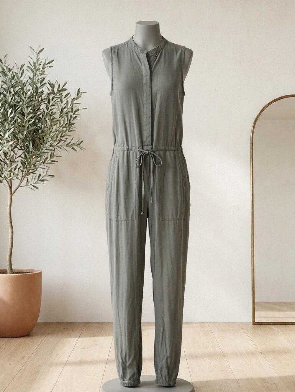Splendid Brook Tie Waist Jumpsuit XS Gray/Green